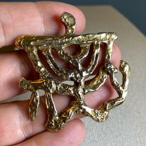 1970’s Jacques Lipchitz Vintage Modernist Gilt Bronze Menorah Brooch signed